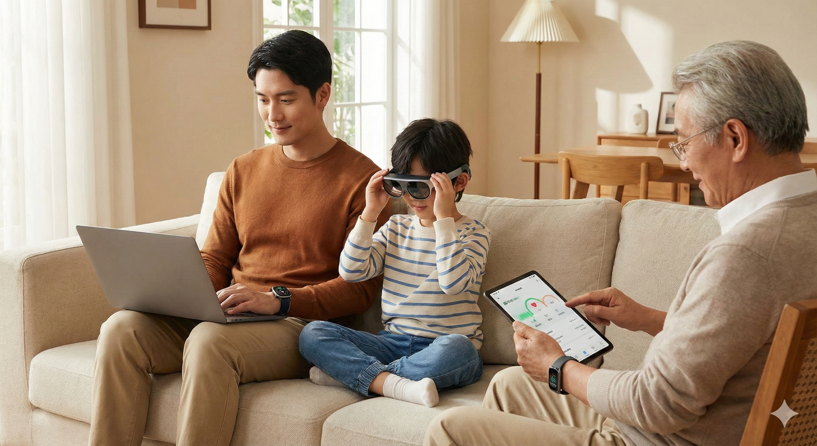 Family using wearables with clear privacy control